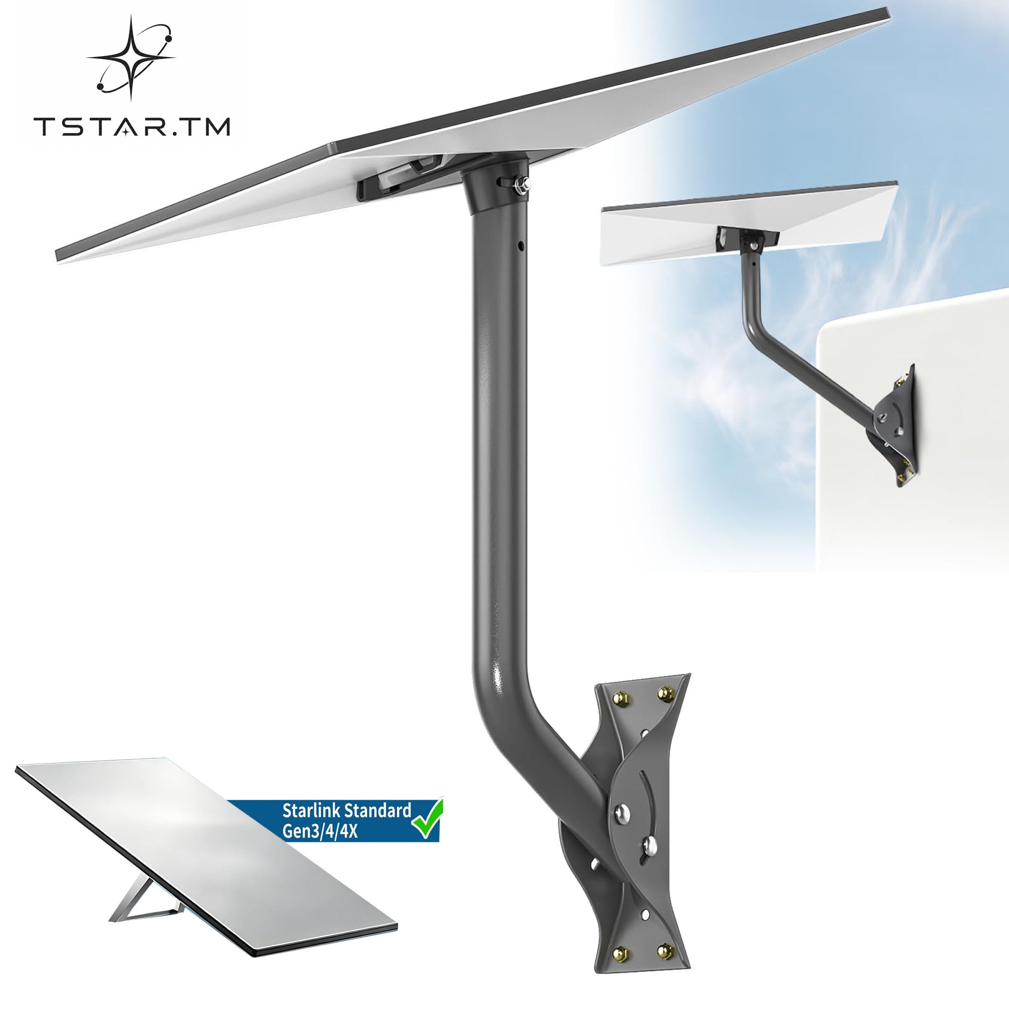 Standard V4/4X Mount Kit for Starlink, All-in-One Outdoor Dish Mount and Indoor Router Mount, Heavy-Duty Gen 3 Mount for Wall, Roof, and Eave Installation with Rust-Resistant Aluminum Adapter