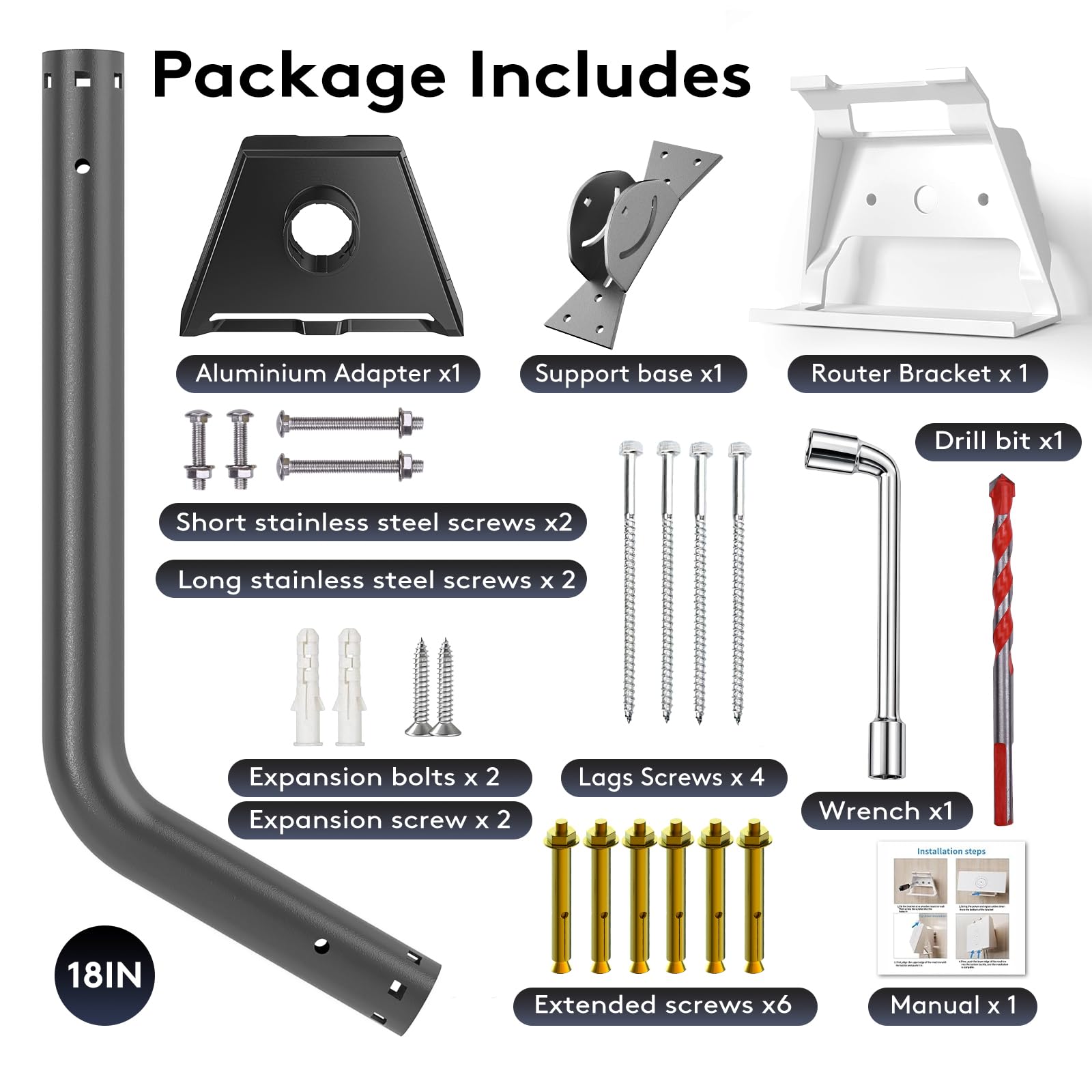 Standard V4/4X Mount Kit for Starlink, All-in-One Outdoor Dish Mount and Indoor Router Mount, Heavy-Duty Gen 3 Mount for Wall, Roof, and Eave Installation with Rust-Resistant Aluminum Adapter