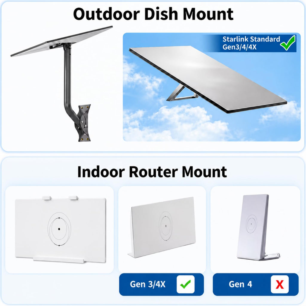Standard V4/4X Mount Kit for Starlink, All-in-One Outdoor Dish Mount and Indoor Router Mount, Heavy-Duty Gen 3 Mount for Wall, Roof, and Eave Installation with Rust-Resistant Aluminum Adapter