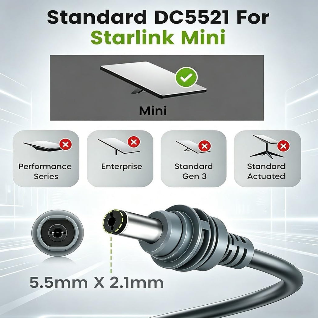 Starlink Mini Car Power Adapter — 105W Boost, 12V~24V Cigarette Lighter, 2m/3m/5m Cable
