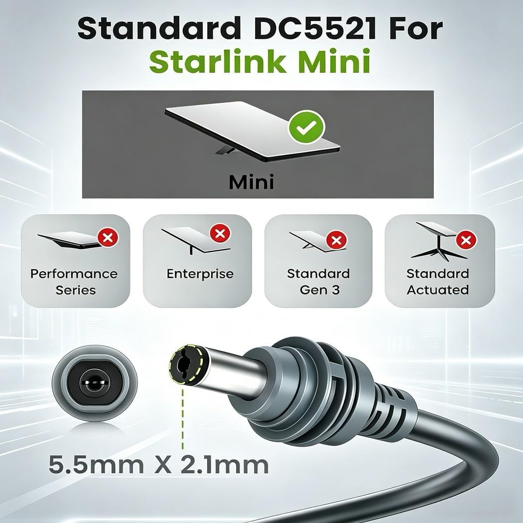 Starlink Mini Car Power Adapter — 105W Boost, 12V~24V Cigarette Lighter, 2m/3m/5m Cable
