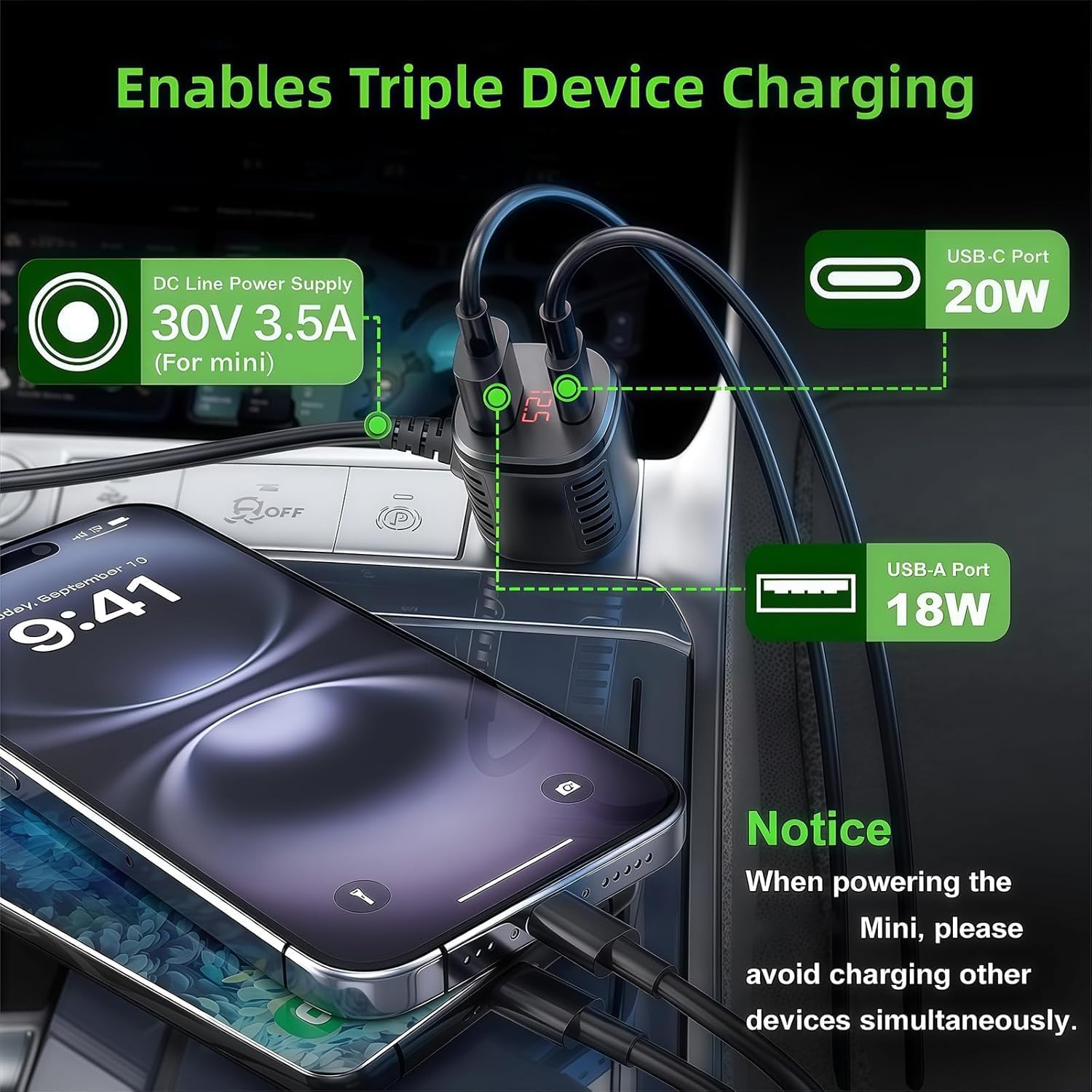 Starlink Mini Car Power Adapter — 105W Boost, 12V~24V Cigarette Lighter, 2m/3m/5m Cable