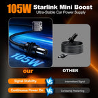 Starlink Mini Car Power Adapter — 105W Boost, 12V~24V Cigarette Lighter, 2m/3m/5m Cable