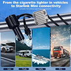 Starlink Mini Car Power Adapter — 105W Boost, 12V~24V Cigarette Lighter, 2m/3m/5m Cable