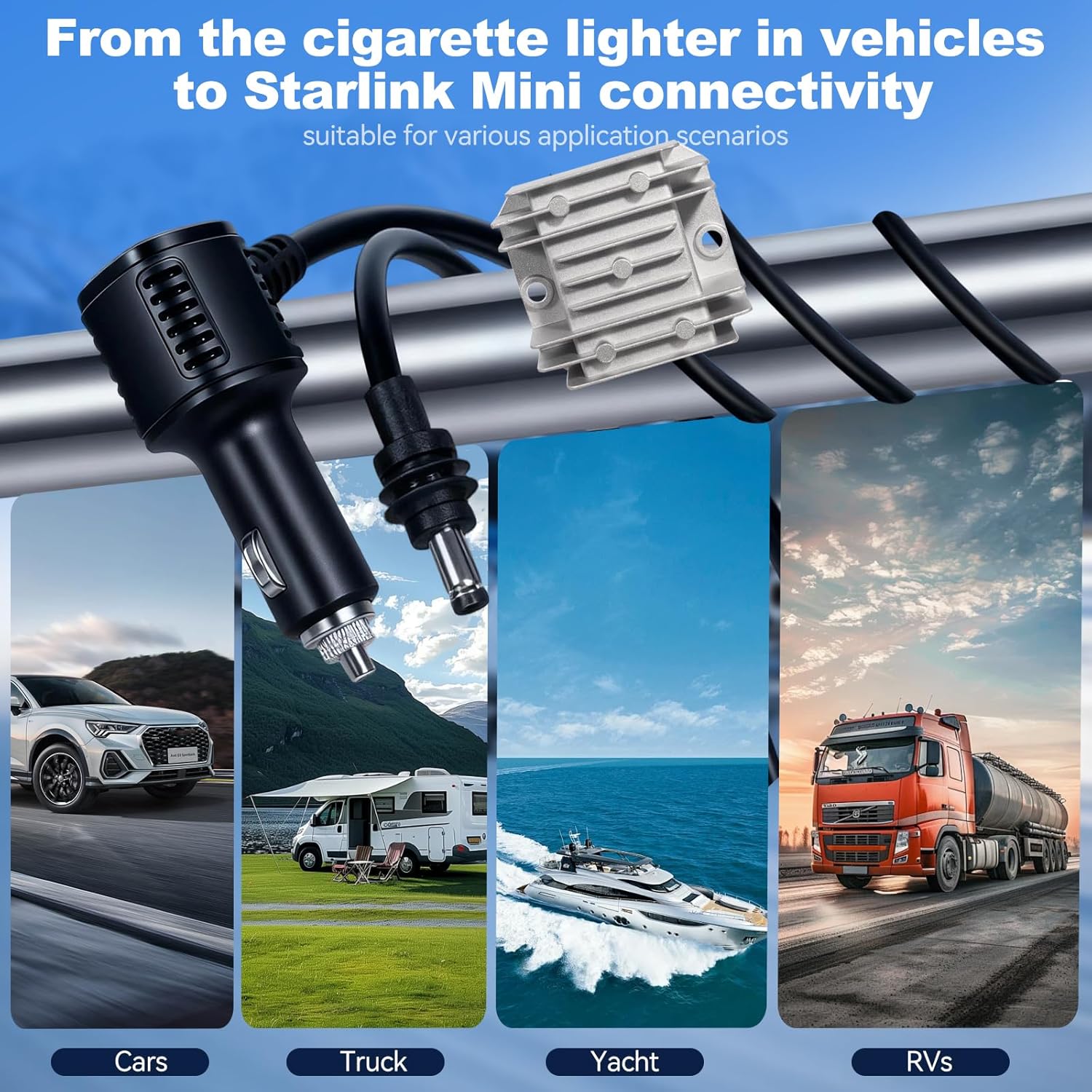 Starlink Mini Car Power Adapter — 105W Boost, 12V~24V Cigarette Lighter, 2m/3m/5m Cable